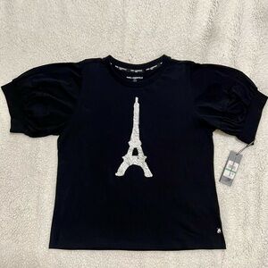 Karl Lagerfeld Black Graphic Tee with Puff Sleeves